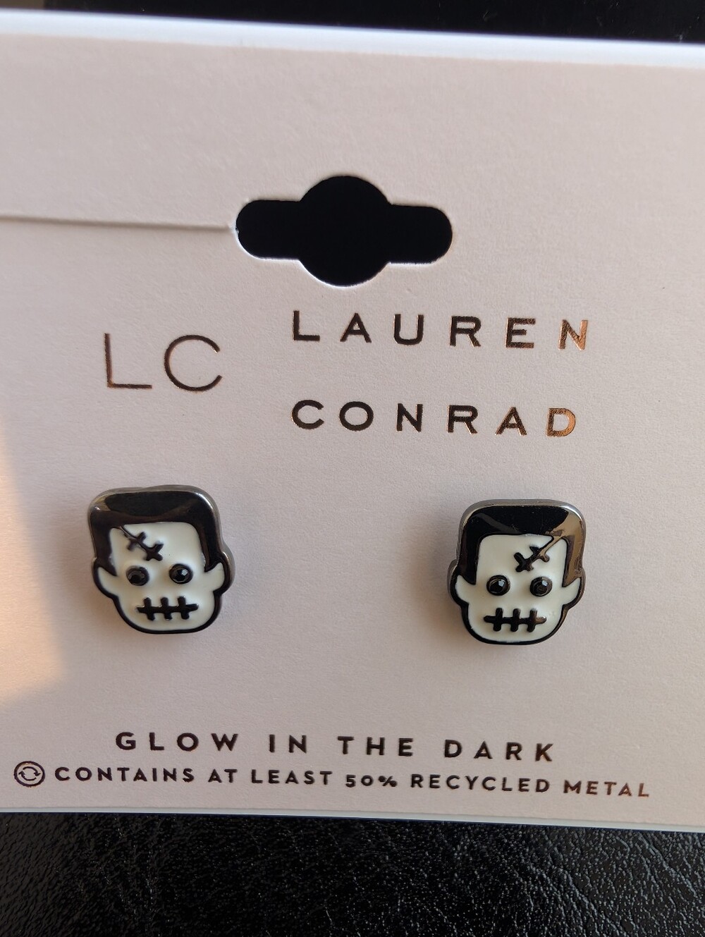 LC Lauren Conrad Glow-in-the-Dark Skull Stud Earrings - Black & White